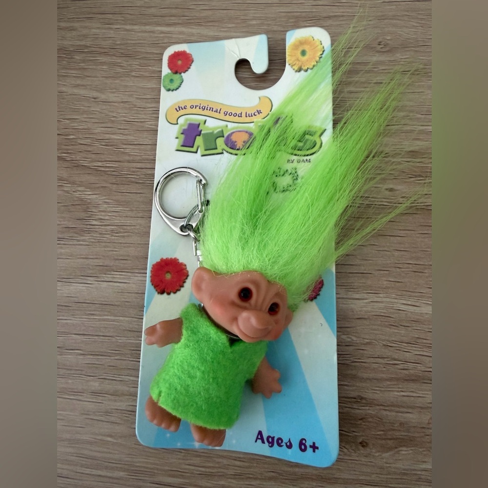 2005 Good Luck Trolls Keychain with Neon Green Hair
